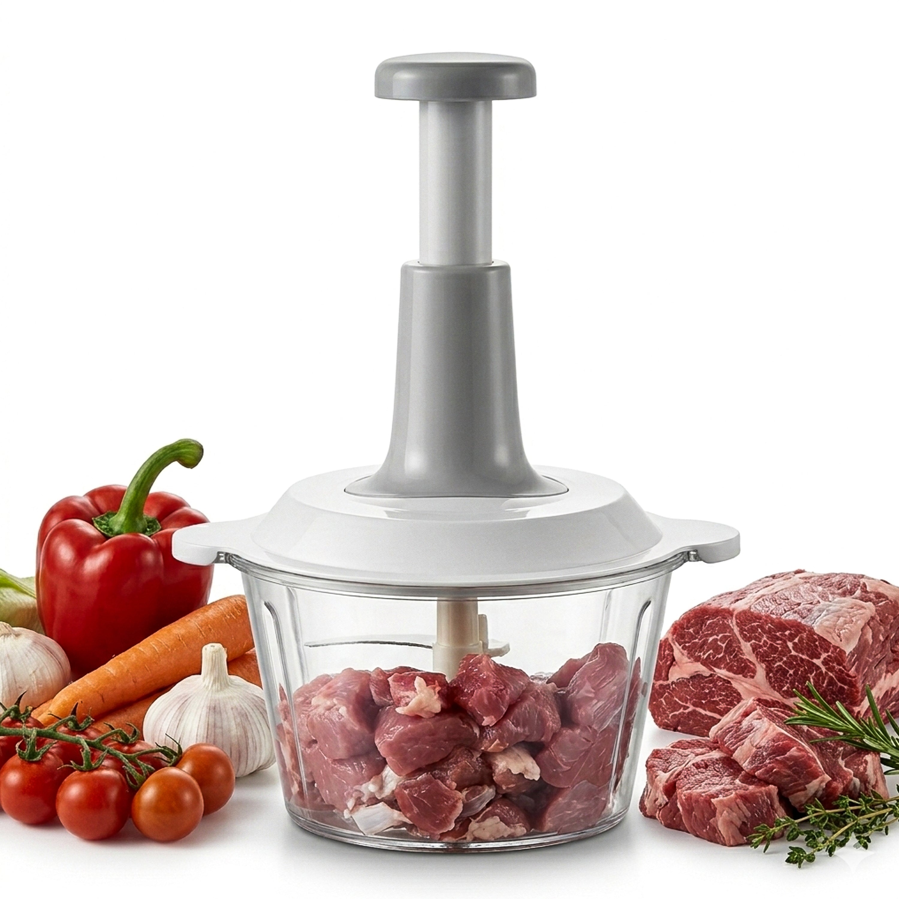Premium 1.5L Manual Food Chopper – Multi-Purpose Vegetable Cutter, Meat Mincer & Garlic/Onion Crusher | Easy Hand Press Kitchen Tool