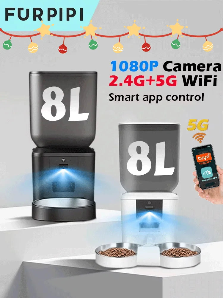 Automatic Cat Feeder Food Dispenser With 1080 FHD WIFI Camera Recorder 8L Smart