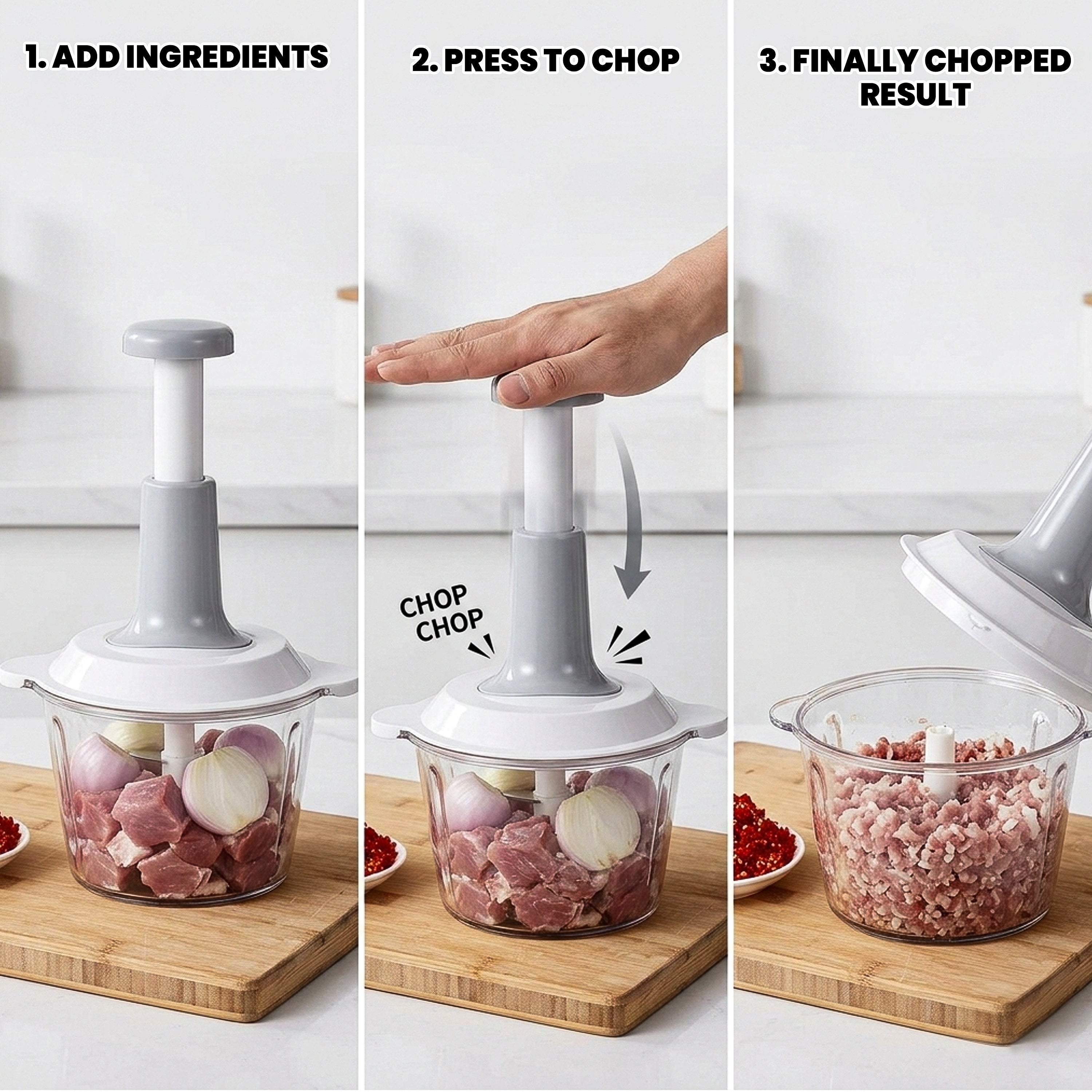 Premium 1.5L Manual Food Chopper – Multi-Purpose Vegetable Cutter, Meat Mincer & Garlic/Onion Crusher | Easy Hand Press Kitchen Tool