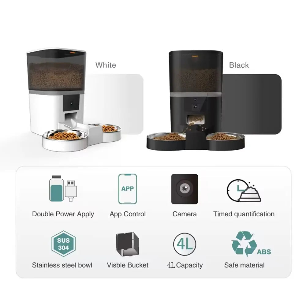 Automatic Cat Feeder Food Dispenser With 1080 FHD WIFI Camera Recorder 8L Smart
