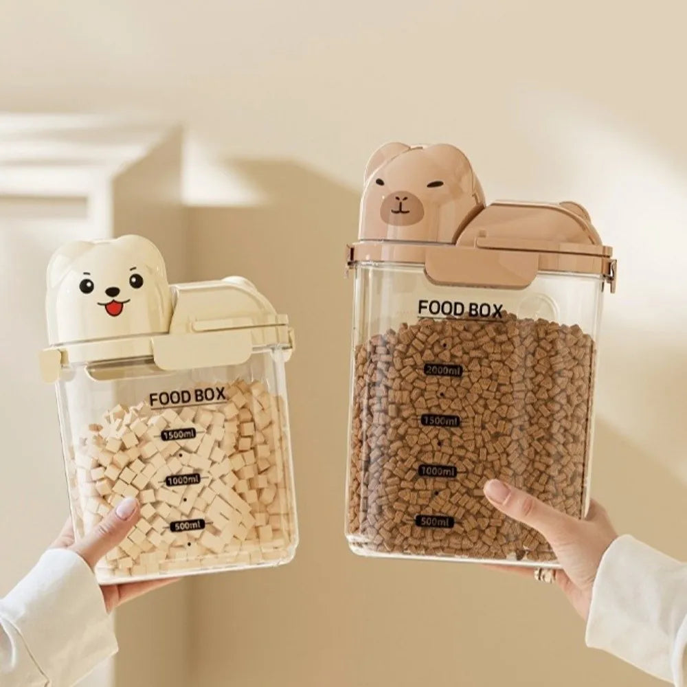 Large Capacity Dog Food Storage Box Transparent Leak Proof Food Storage Container with Scale Moisture-proof Cereal Container
