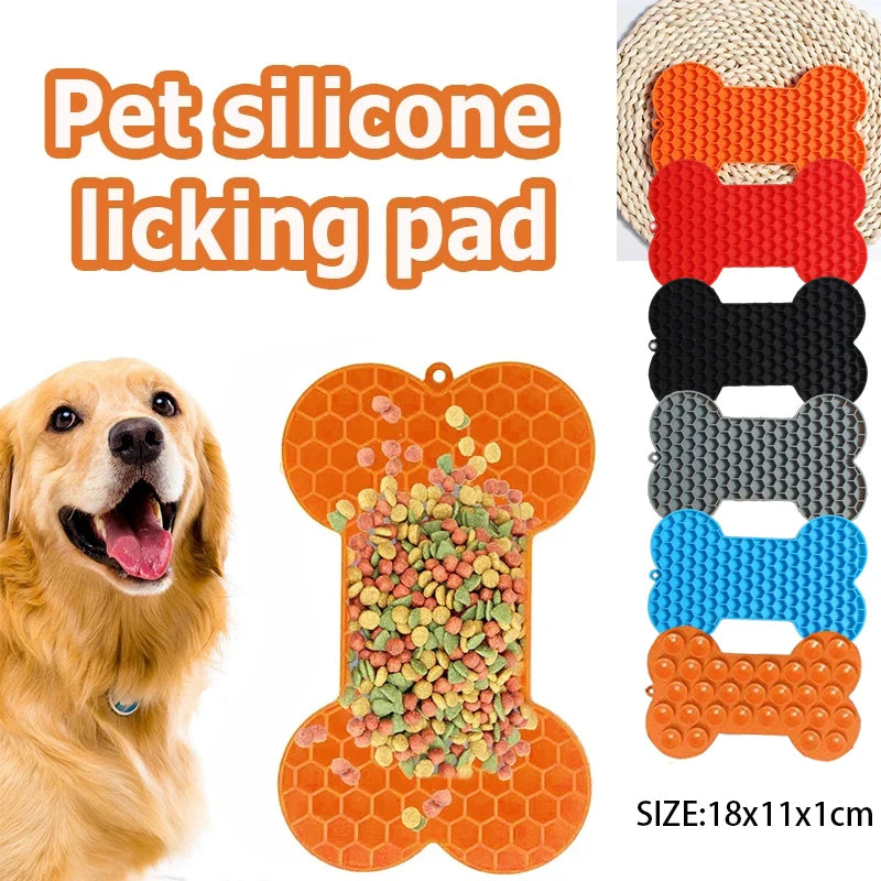 Bone Shape Silicone Licking Pad Pet Dog Peanut Butter Slow Food Bowl Eating for Cats Dogs Feeder Feeding Lickmat