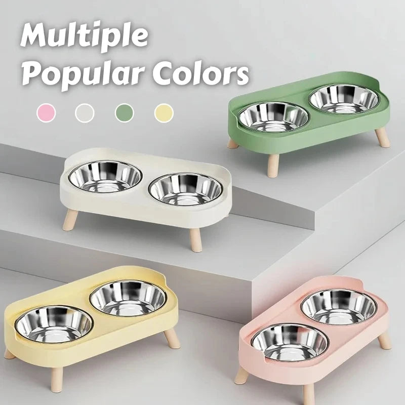Dopamine Colorful Elevated Pet Feeder: Dual Stainless Steel Bowls with Neck Support - Fashion Food & Water Station for Pets