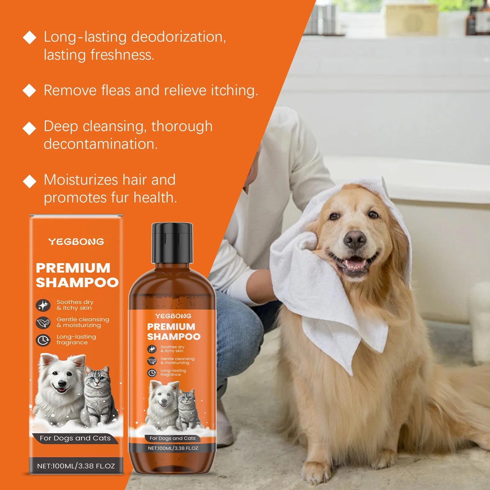 Pet Long-Lasting Odor Removal Shampoo Cleans Pet Hair Odor Fluffy Removes Fleas Flying Insects Prevent Itching Softening Shampoo