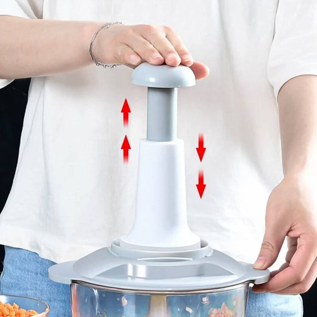 Premium 1.5L Manual Food Chopper – Multi-Purpose Vegetable Cutter, Meat Mincer & Garlic/Onion Crusher | Easy Hand Press Kitchen Tool