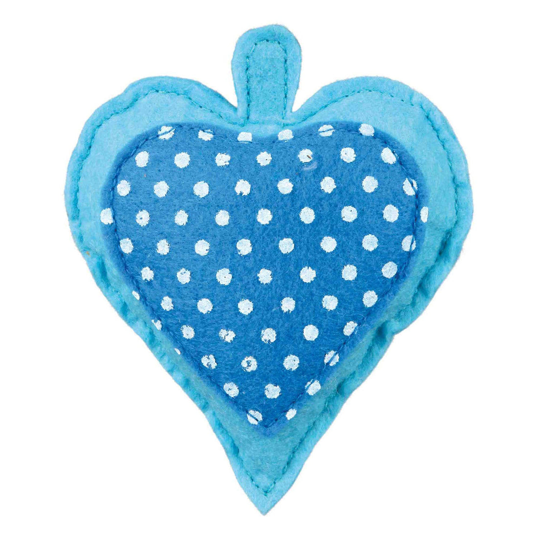 Felt Heart With Valerian Filling 11 Cm Pet Toy Blue Polka Dot Design