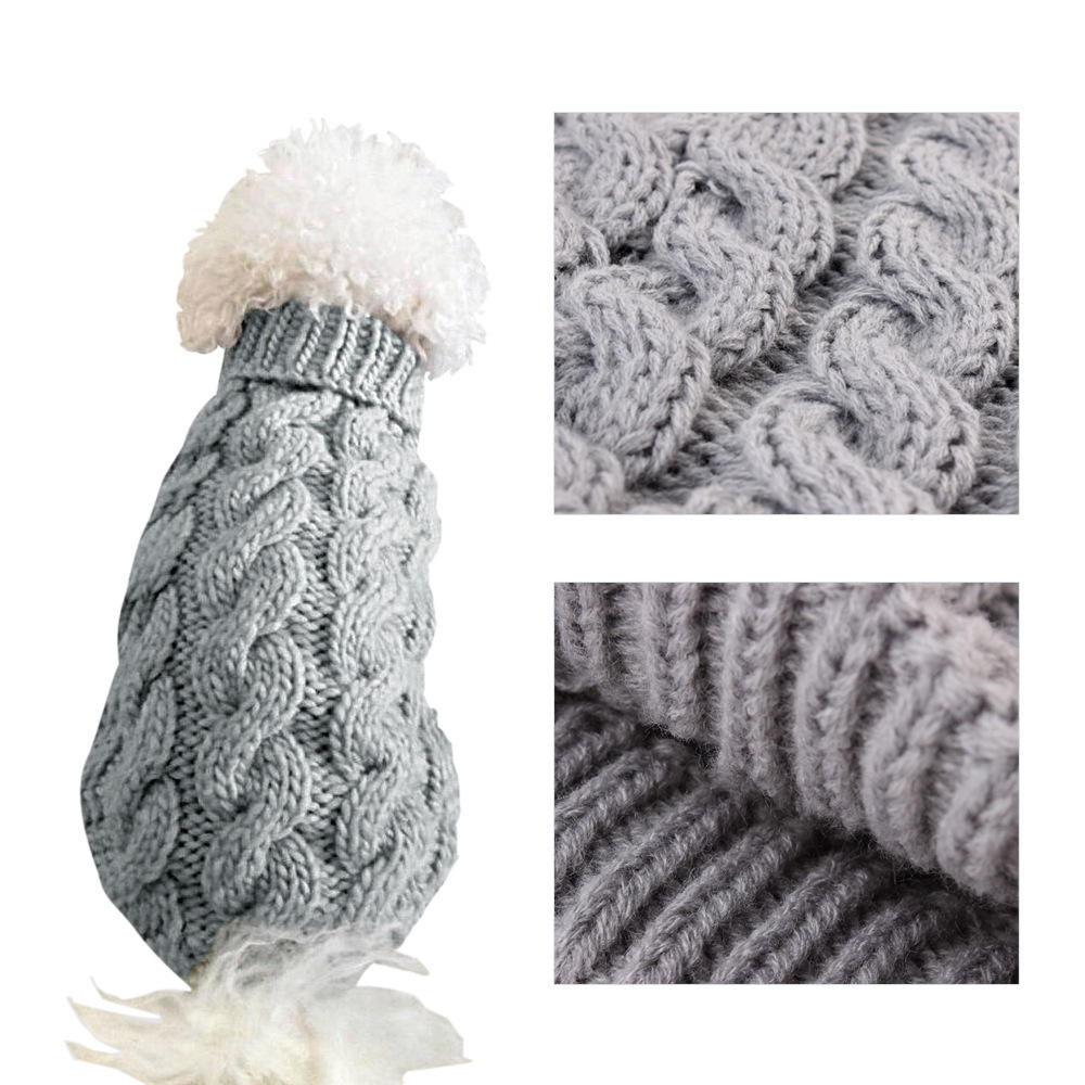 Luxury Knitted Pet Sweater with Fur Collar – Warm Winter Dog Outfit for Small Pets