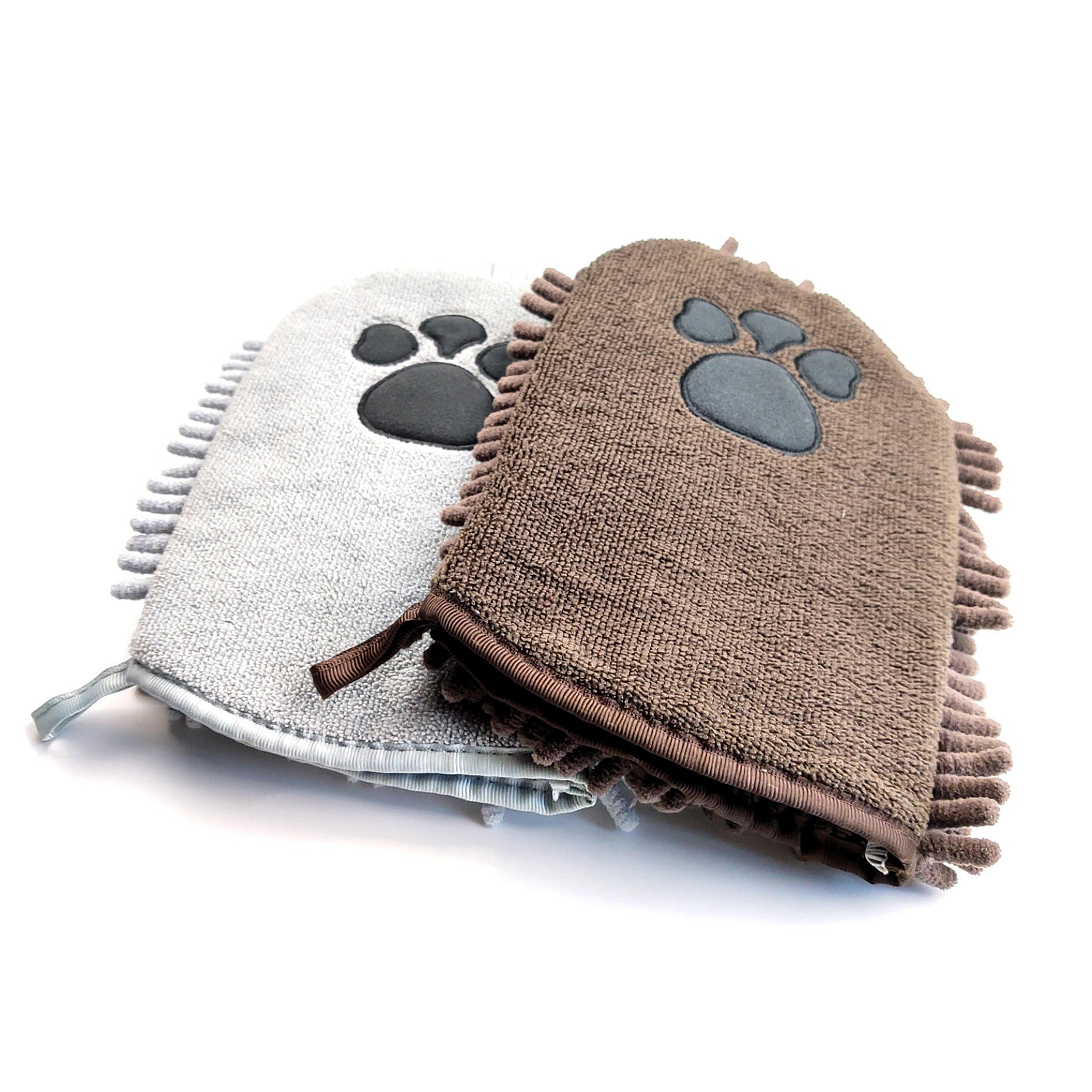 Microfiber Chenille Towel Cloth Absorbent Pet Cleaning Gloves with Paw Embroidery for Dog Bathing