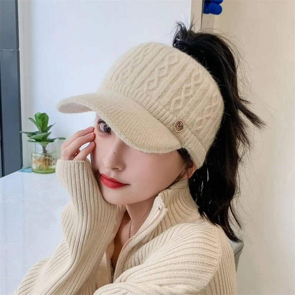 New Autumn Winter Warm Rabbit Knitted Hats Outdoor Sports Golf Ponytail Hat Baseball