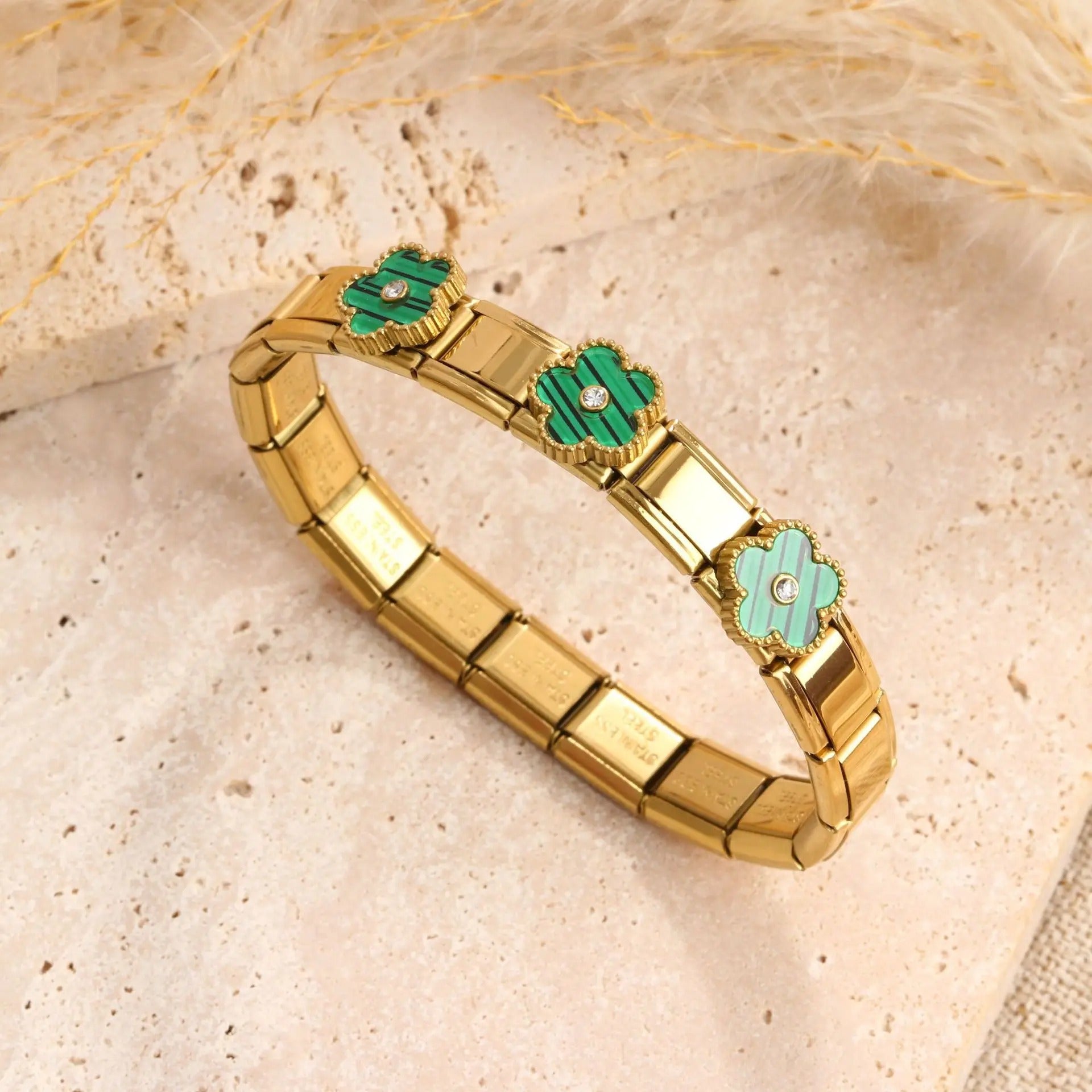 Fashion Five Leaf Flower Bracelet Stainless Steel Strap Stretch Simple for Woman Girl New Trend