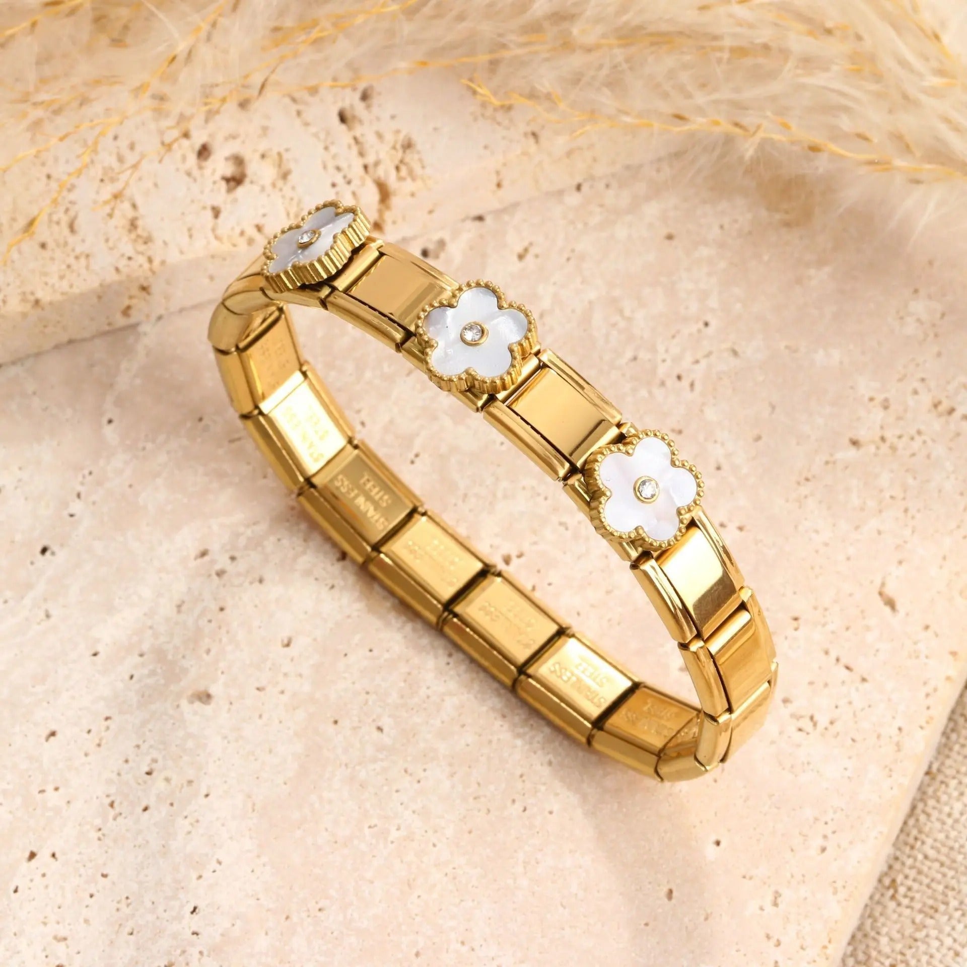 Fashion Five Leaf Flower Bracelet Stainless Steel Strap Stretch Simple for Woman Girl New Trend