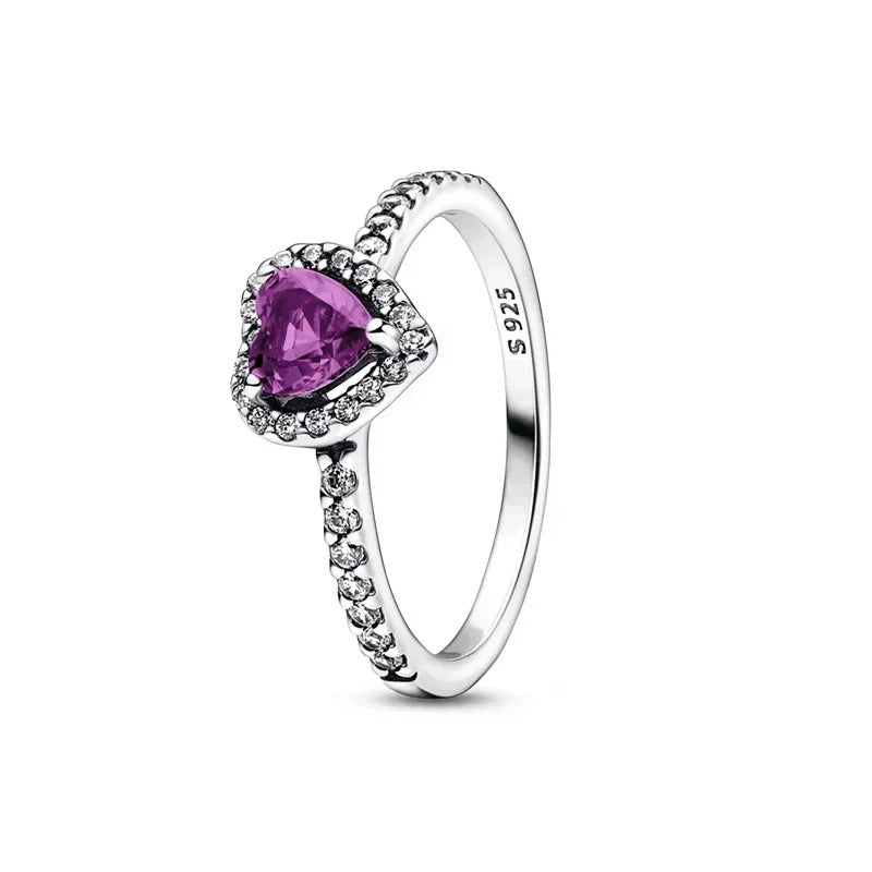 High quality 925 Sterling Silver Various Colors Shiny Heart-shaped Ring Exquisite Luxury Charm