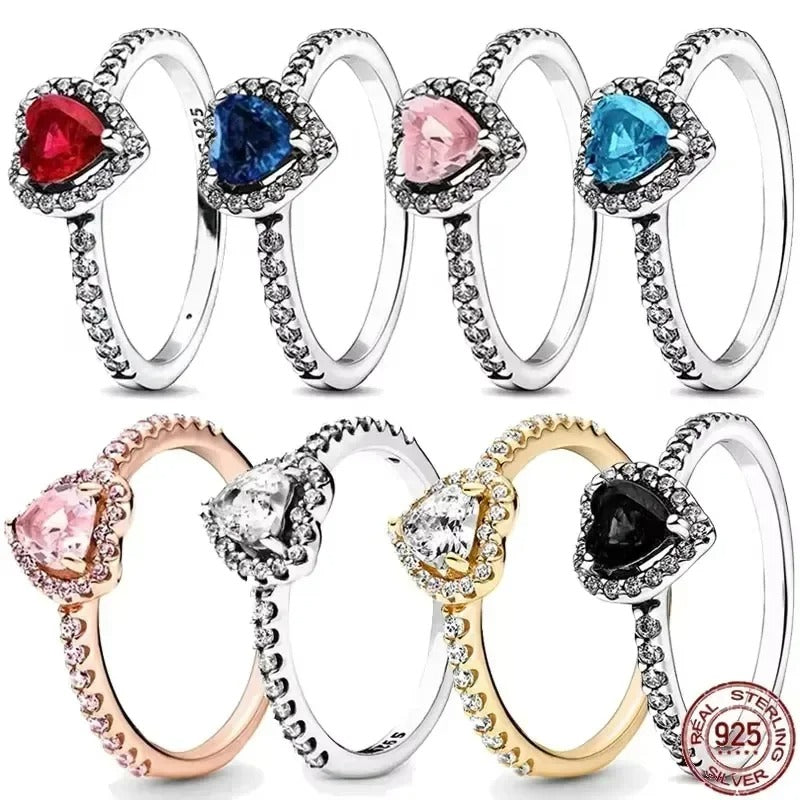 High quality 925 Sterling Silver Various Colors Shiny Heart-shaped Ring Exquisite Luxury Charm