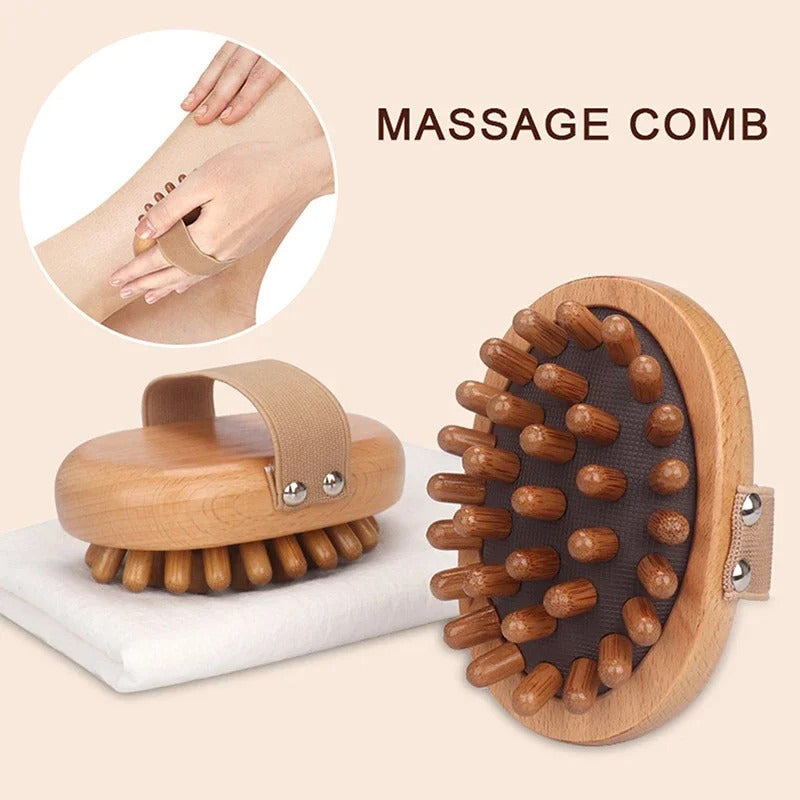 1pc Wooden Meridian Massage Brush Soft Manual Full Body Gua Sha Massager Head Abdomen Leg