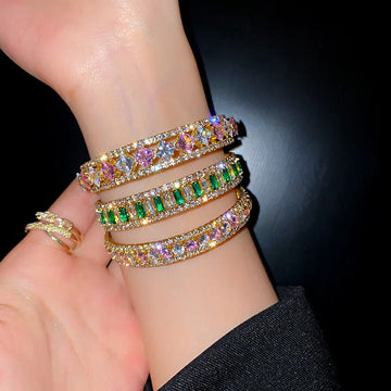 Geometric Zircon Bracelet & Bangles For Women Pink Green Cuff Bracelets Weddings Party