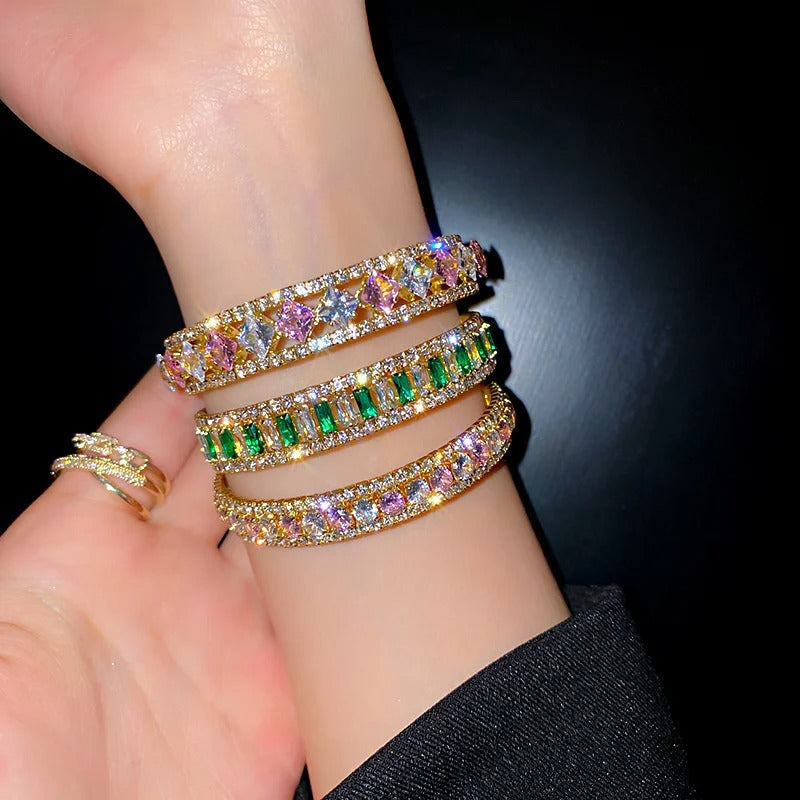Geometric Zircon Bracelet & Bangles For Women Pink Green Cuff Bracelets Weddings Party