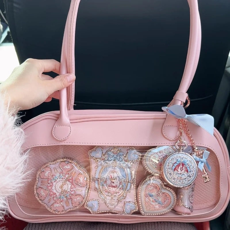 Flower knows makeup tools pink handbag Cosmetic Bag Pink Handbag PU Summer Limited Leather Bag