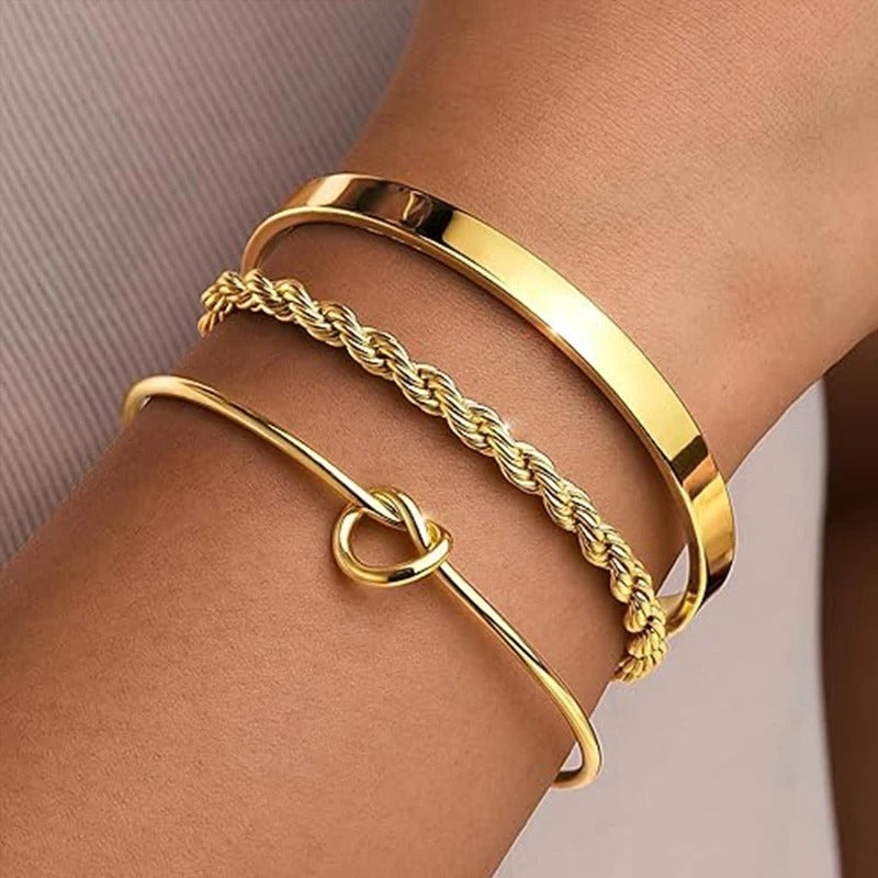 3Pcs Gold Stackable Bracelets Set for Women Dainty Knot Bangle Twisted Chain Bracelet