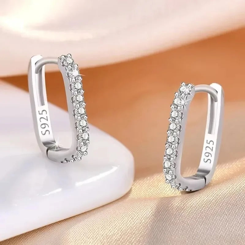 terling Silver Circle Hoop Earrings for Women Fashion Luxury Crystal Zirconia Earrings Party