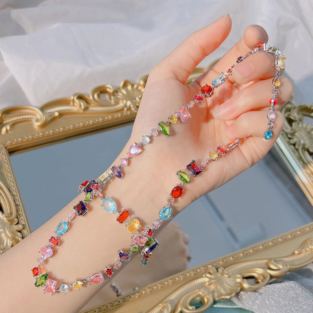 Foydjew Cute Square Candy Color Crystal Bracelets For Women Luxury Design Rainbow Zircon