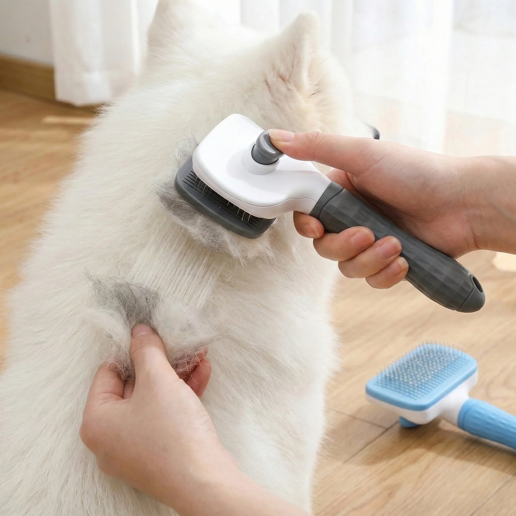 Dual-Use Dog & Cat Grooming Brush (20×10×5.5cm) - Self-Cleaning Slicker Comb with Round