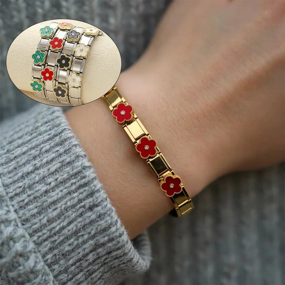 Fashion Five Leaf Flower Bracelet Stainless Steel Strap Stretch Simple for Woman Girl New Trend