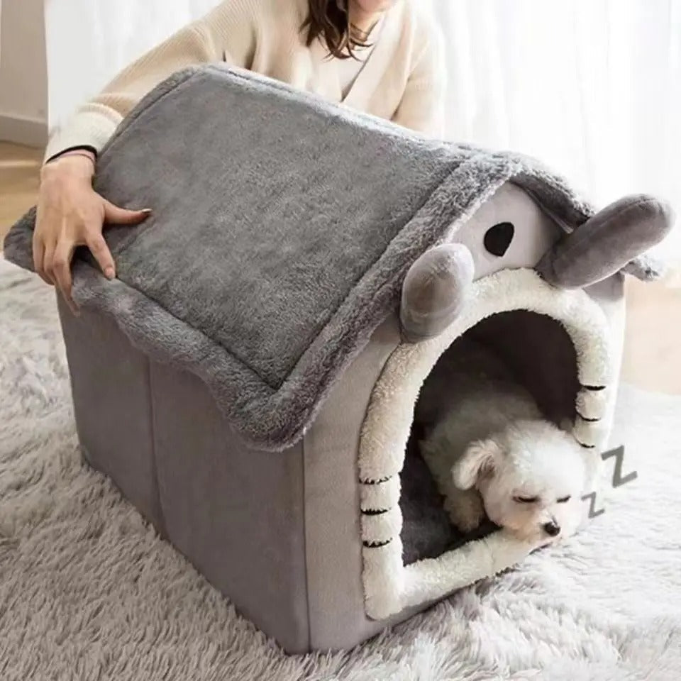 All Season Dog House Style Bed - Removable Washable Pet Bed for Small Dogs Teddy