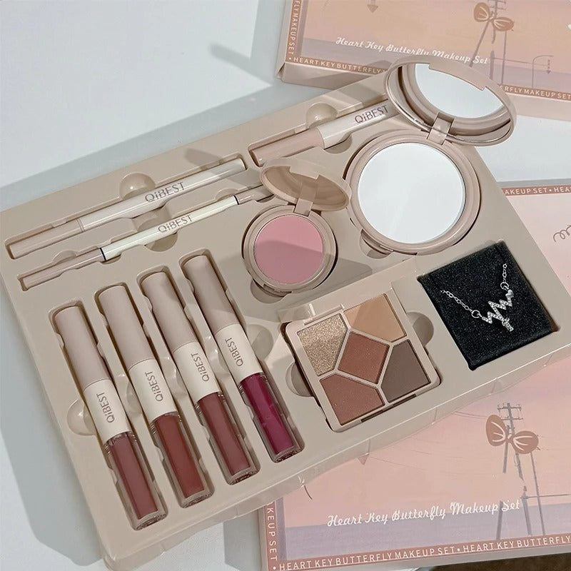 QIBEST 4 Colors Double Head Lip Glaze,Pressed Powder,Blush,Eyeshadow, Eyebrow