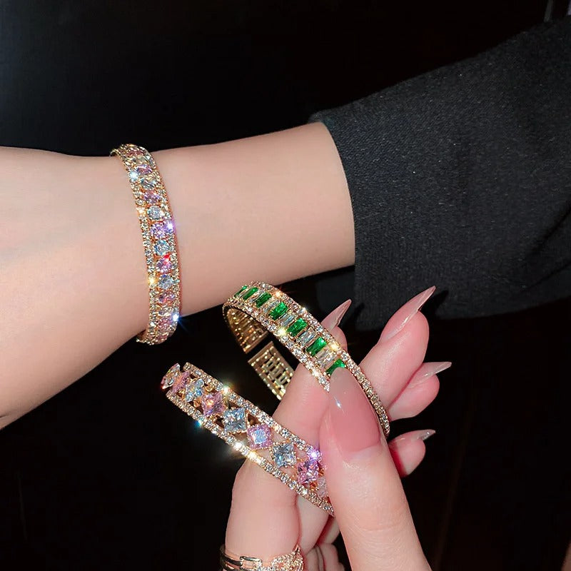 Geometric Zircon Bracelet & Bangles For Women Pink Green Cuff Bracelets Weddings Party