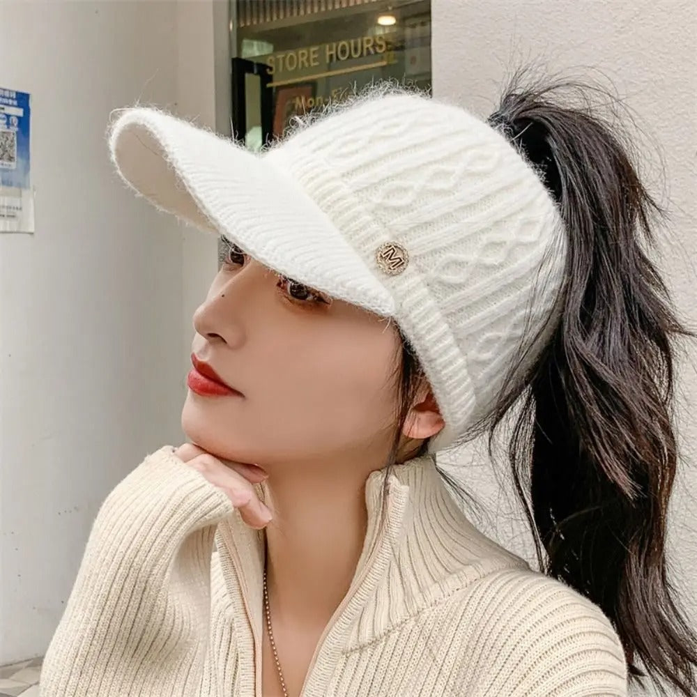 New Autumn Winter Warm Rabbit Knitted Hats Outdoor Sports Golf Ponytail Hat Baseball