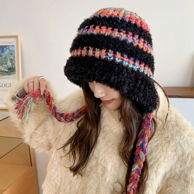 Women's Plush Beanie Hat Warm and Cosy Ear-Warming Cap Adorable Knitted Woolen Hat Soft