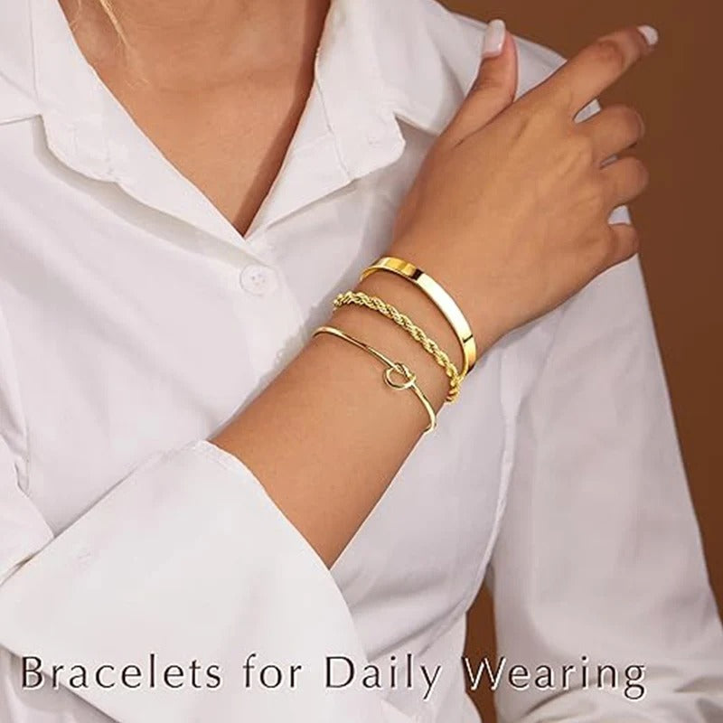 3Pcs Gold Stackable Bracelets Set for Women Dainty Knot Bangle Twisted Chain Bracelet