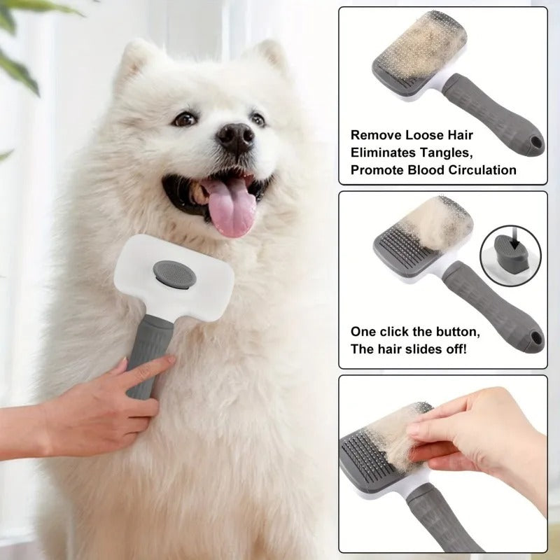 Dual-Use Dog & Cat Grooming Brush (20×10×5.5cm) - Self-Cleaning Slicker Comb with Round