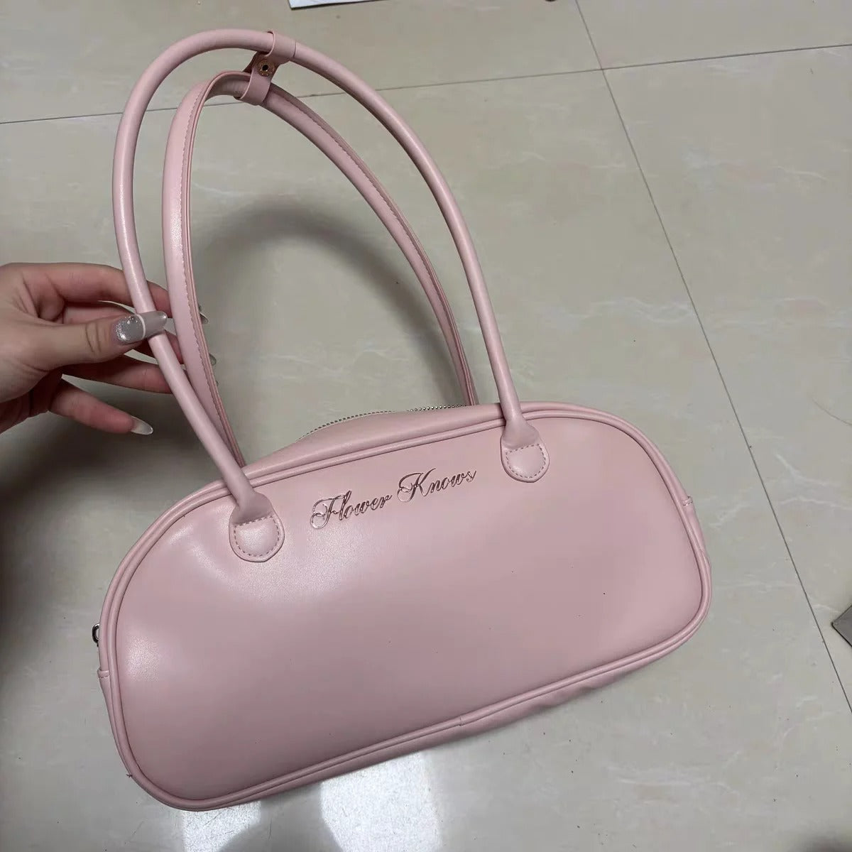 Flower knows makeup tools pink handbag Cosmetic Bag Pink Handbag PU Summer Limited Leather Bag