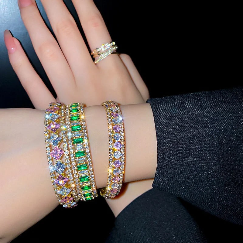 Geometric Zircon Bracelet & Bangles For Women Pink Green Cuff Bracelets Weddings Party