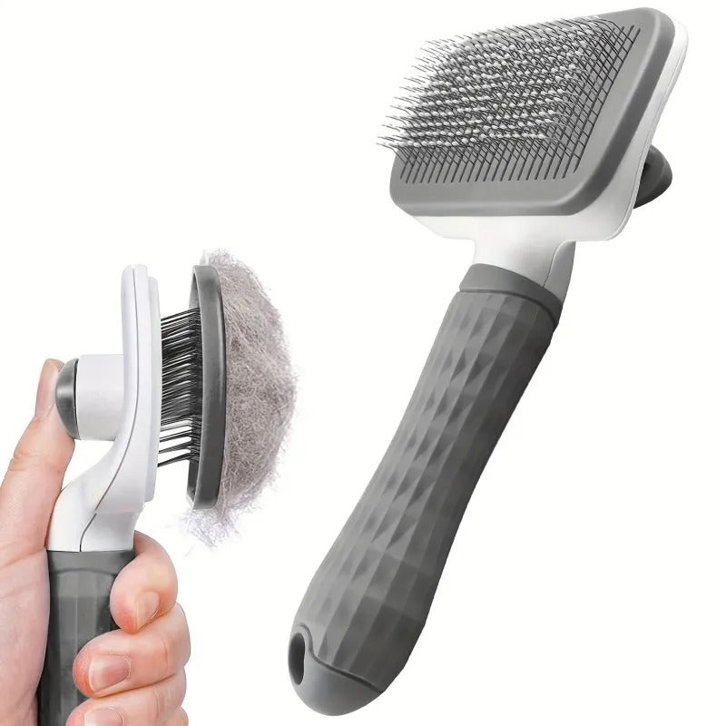 Dual-Use Dog & Cat Grooming Brush (20×10×5.5cm) - Self-Cleaning Slicker Comb with Round