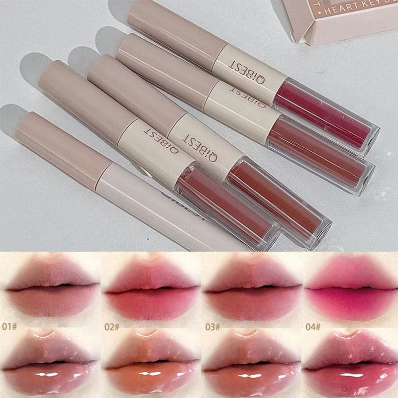 QIBEST 4 Colors Double Head Lip Glaze,Pressed Powder,Blush,Eyeshadow, Eyebrow Pencil