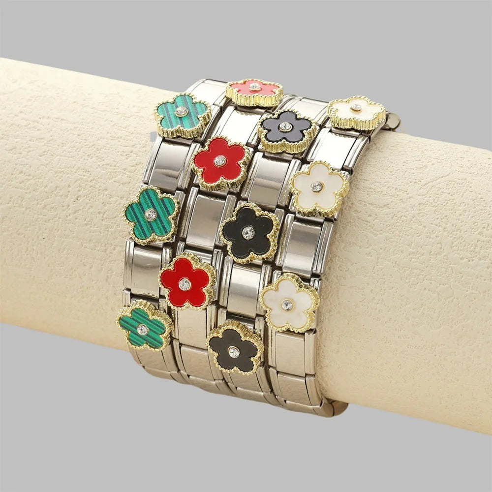 Fashion Five Leaf Flower Bracelet Stainless Steel Strap Stretch Simple for Woman Girl New Trend