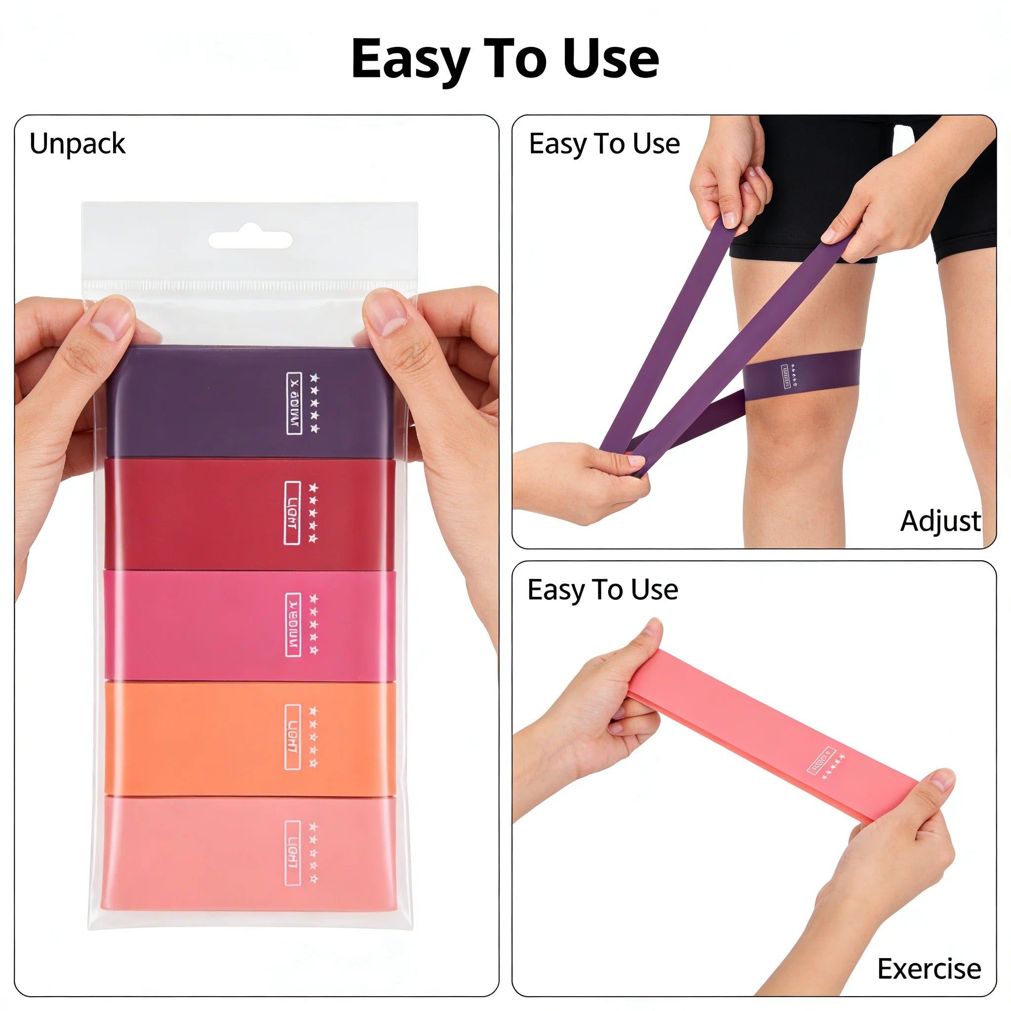 Resistance Bands Set 5 Levels Non-Slip Exercise Booty Bands for Hip Legs Glutes Workout