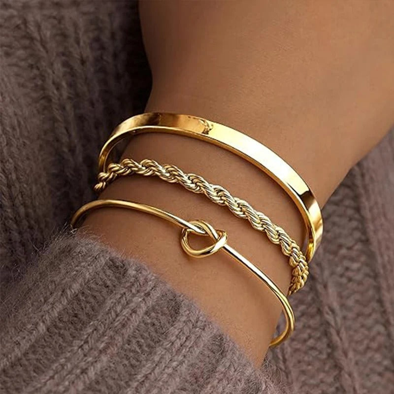 3Pcs Gold Stackable Bracelets Set for Women Dainty Knot Bangle Twisted Chain Bracelet