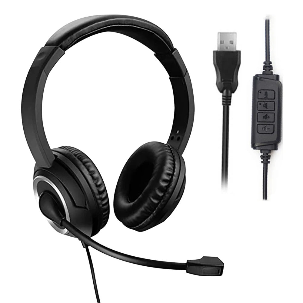 Wired USB Headset Call Center Headphones with Microphone Noise Cancelling Over Gaming