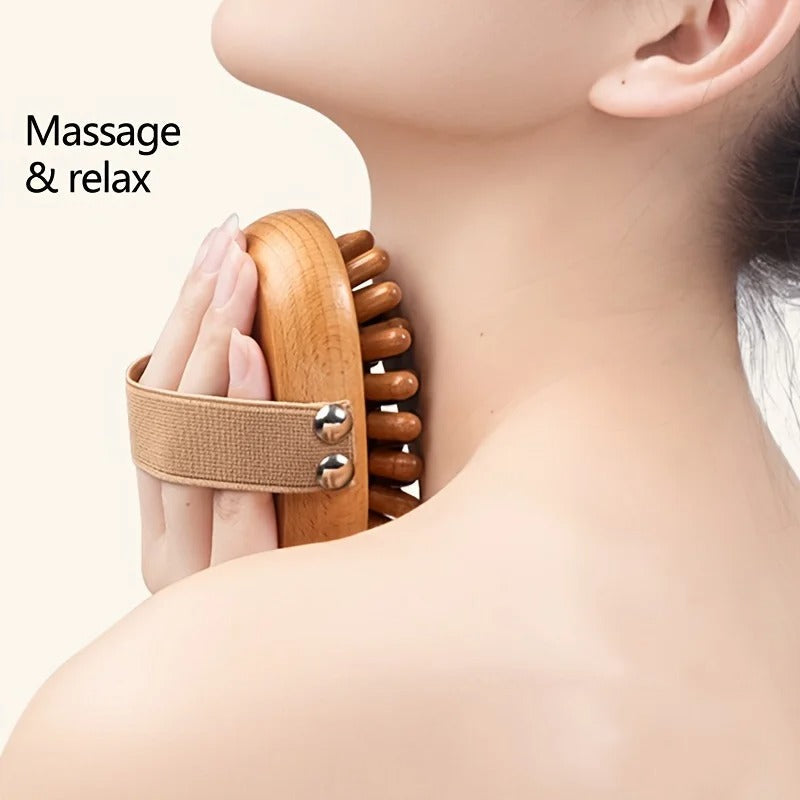 1pc Wooden Meridian Massage Brush Soft Manual Full Body Gua Sha Massager Head Abdomen Leg