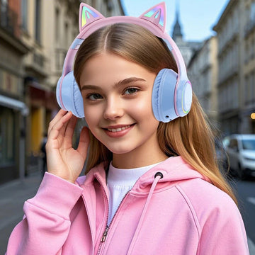 RGB Cat Ear Bluetooth Headphones For Girls Gradient Wireless Headphones With Microphone