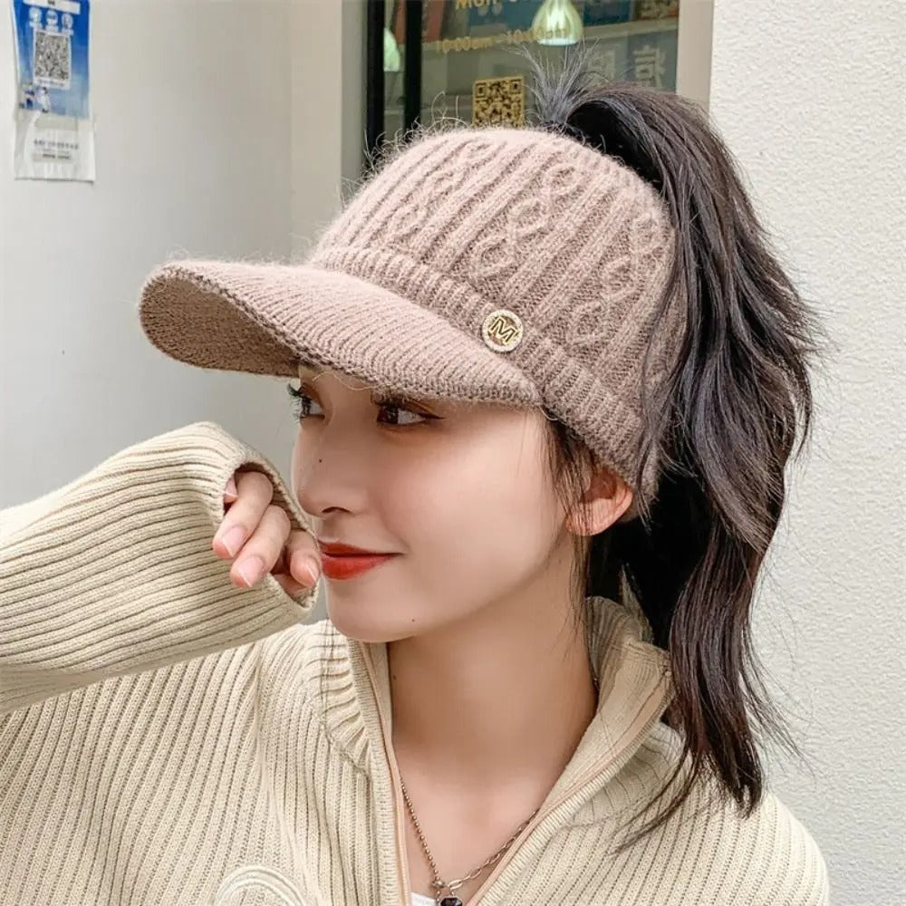 New Autumn Winter Warm Rabbit Knitted Hats Outdoor Sports Golf Ponytail Hat Baseball