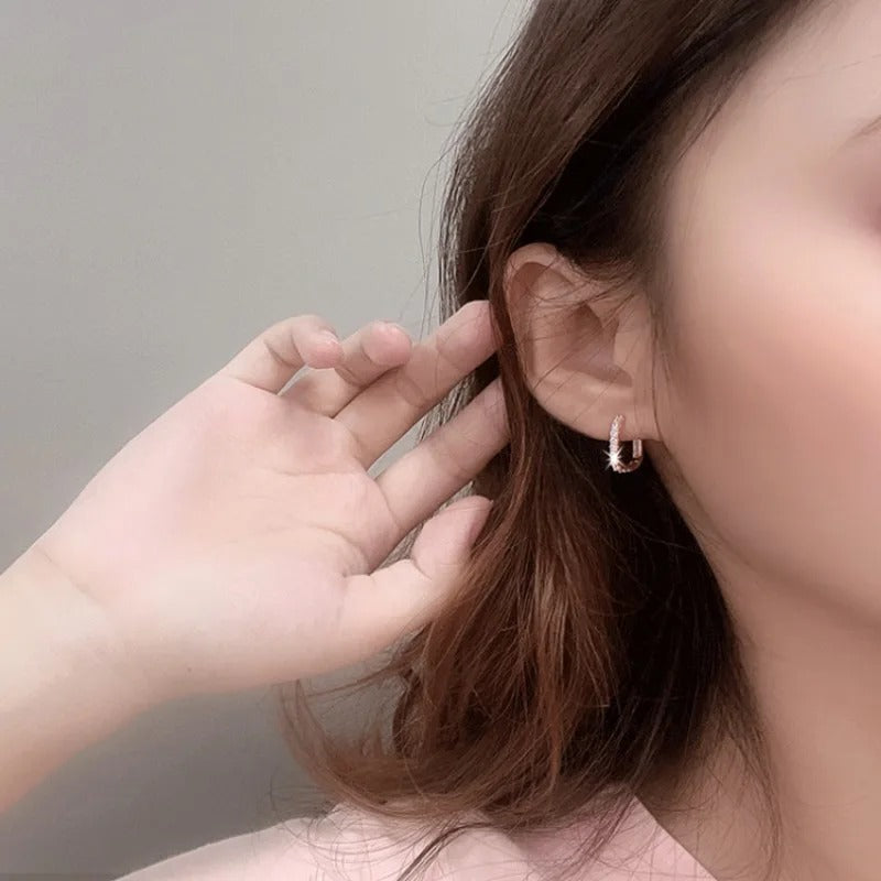 terling Silver Circle Hoop Earrings for Women Fashion Luxury Crystal Zirconia Earrings Party