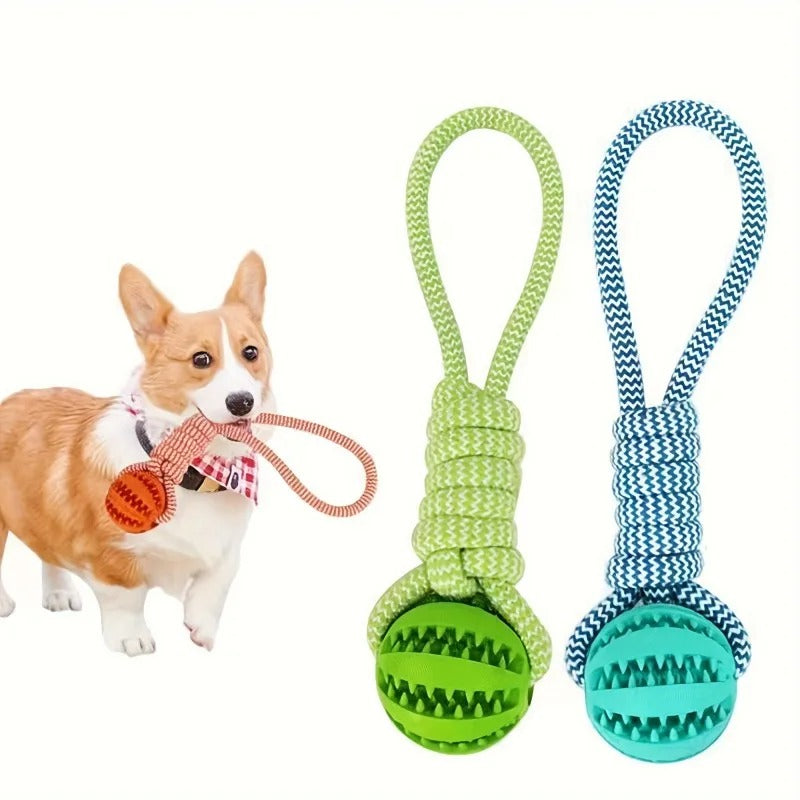1-Pack Dog Puzzle Toy with Rope Handle - 18×5cm Treat Dispensing Rubber Ball