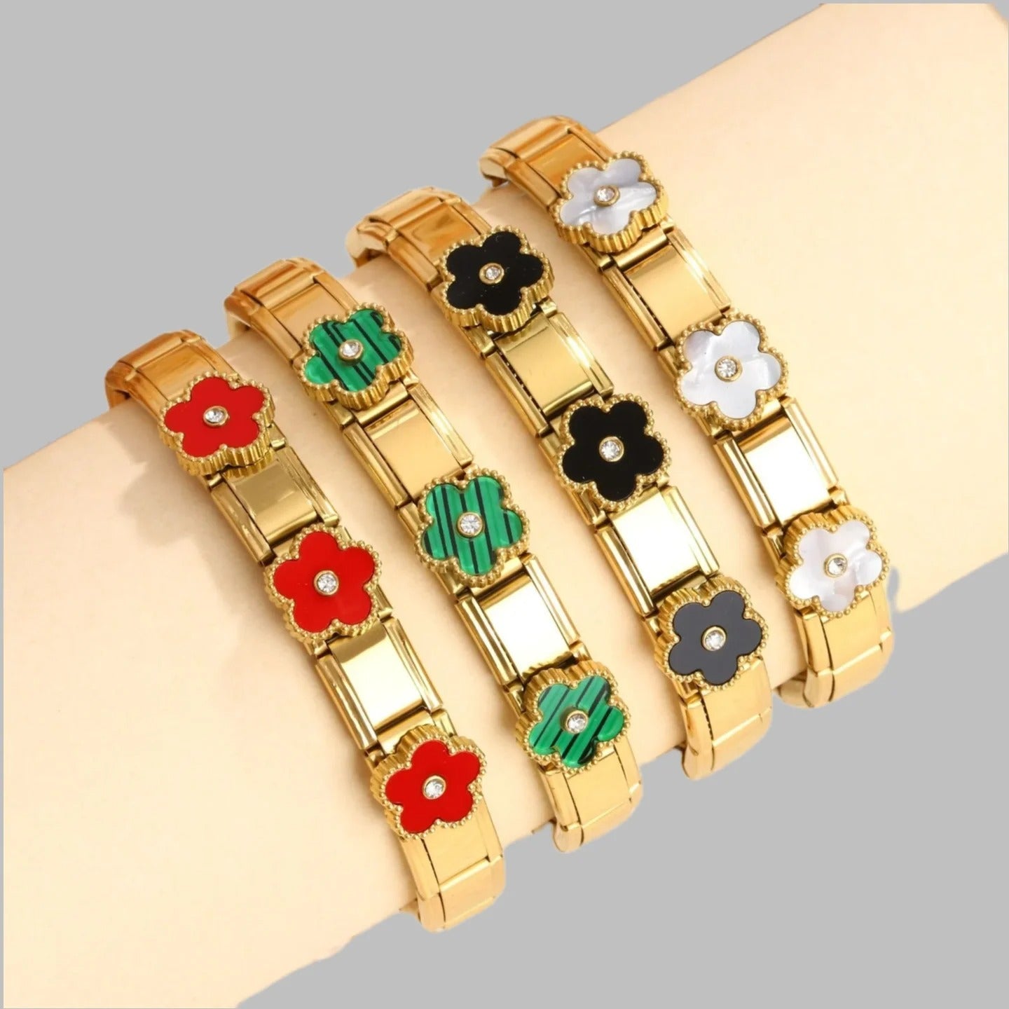 Fashion Five Leaf Flower Bracelet Stainless Steel Strap Stretch Simple for Woman Girl New Trend