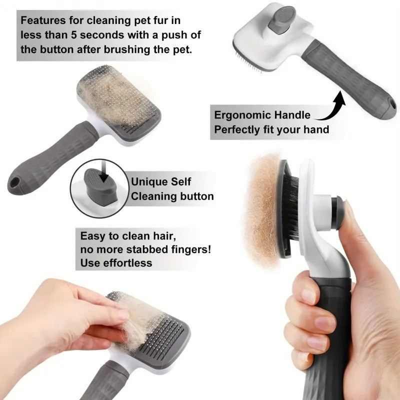 Dual-Use Dog & Cat Grooming Brush (20×10×5.5cm) - Self-Cleaning Slicker Comb with Round