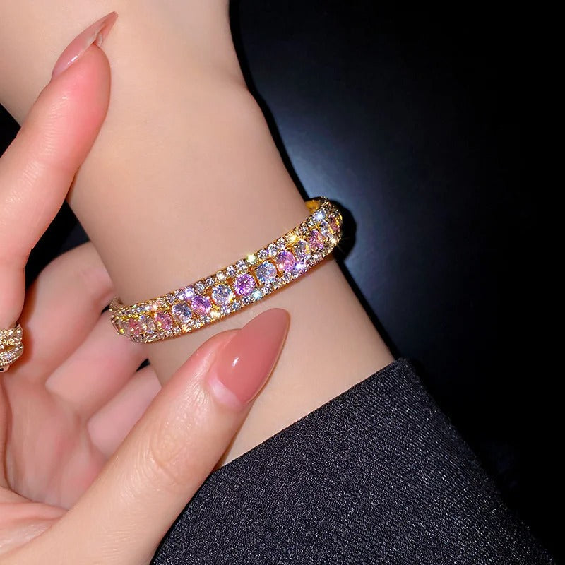Geometric Zircon Bracelet & Bangles For Women Pink Green Cuff Bracelets Weddings Party