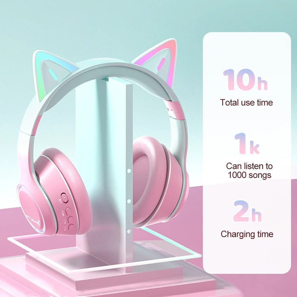 RGB Cat Ear Bluetooth Headphones For Girls Gradient Wireless Headphones With Microphone